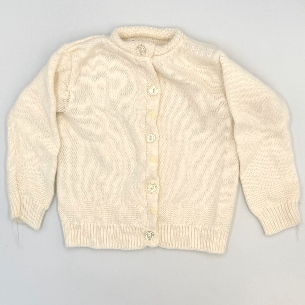 Vtg Sears Baby Cardigan – Cream Knit with Floral Accents – 1950s/60s – Size 0–3M